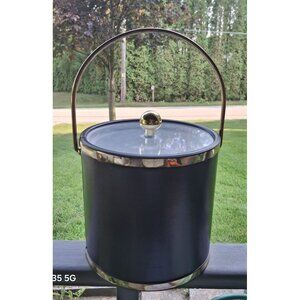 Vintage Kraftware Black Ice Bucket With Gold & Clear Lid Handle Insulated Design